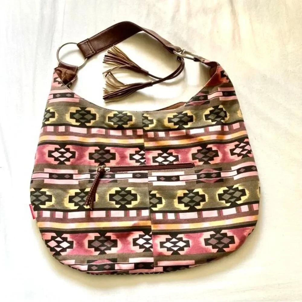 Aztec Hobo Boho Large Bag Purse Tassels Multi Colored VEGAN by Union Bay